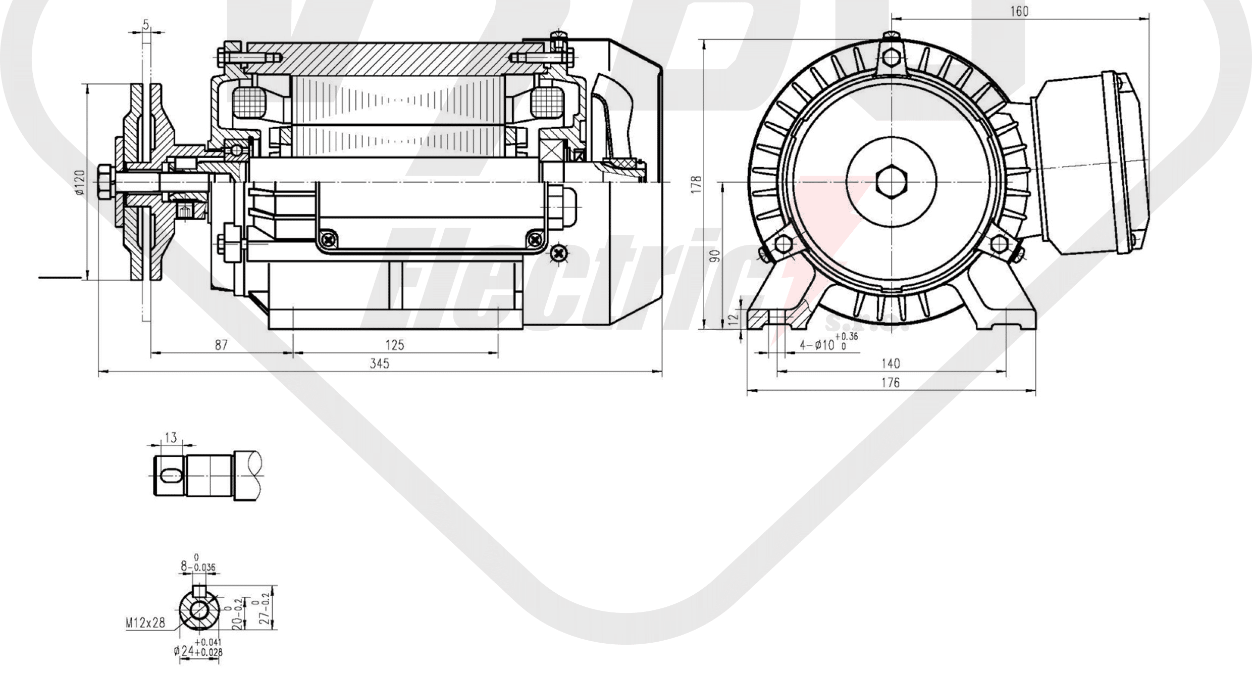 rozměrový výkres pilový elektromotor KRME 90L-2