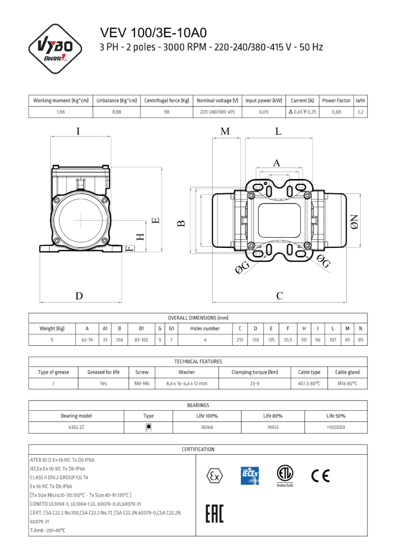 vibrační motor vibromotor VEV 100-3E-10A0