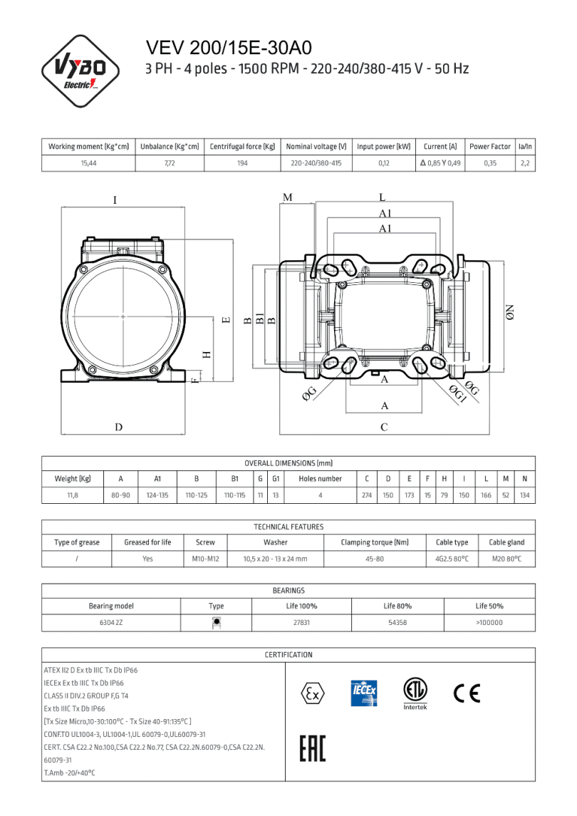 vibrační motor vibromotor VEV 200-15E-30A0