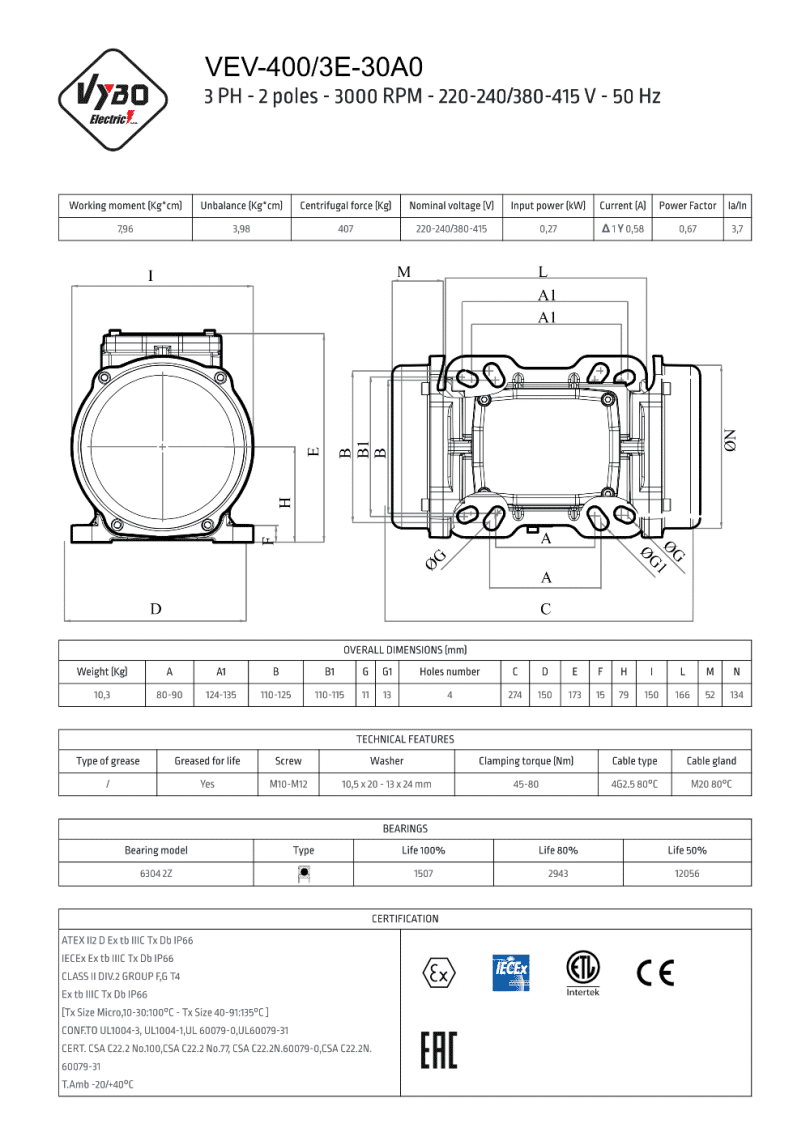 vibrační motor vibromotor VEV 400-3E-30A0