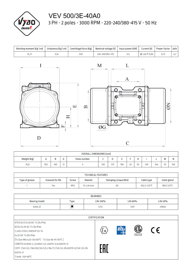 vibrační motor vibromotor VEV 500-3E-40A0