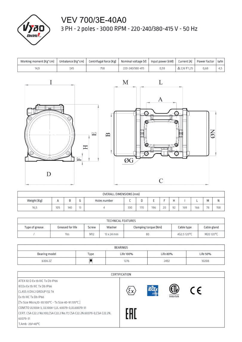 vibrační motor vibromotor VEV 700-3E-40A0