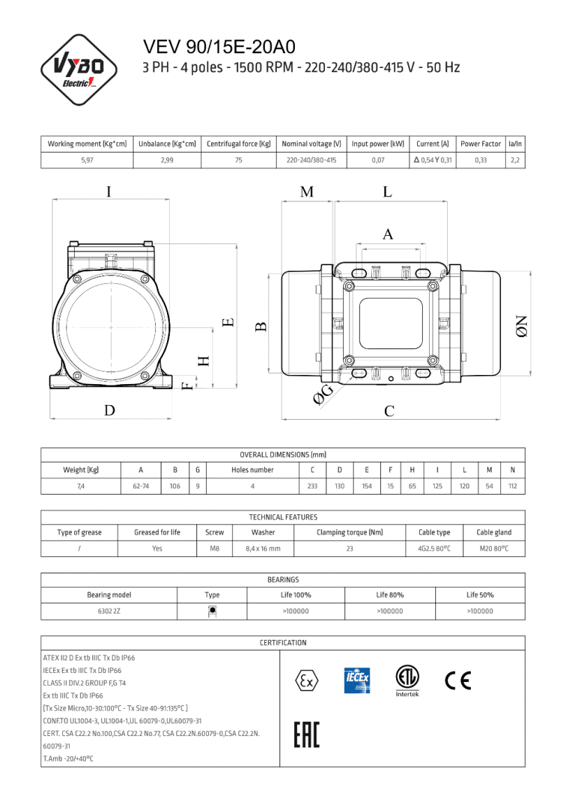 vibrační motor vibromotor VEV 90-15E-20A0