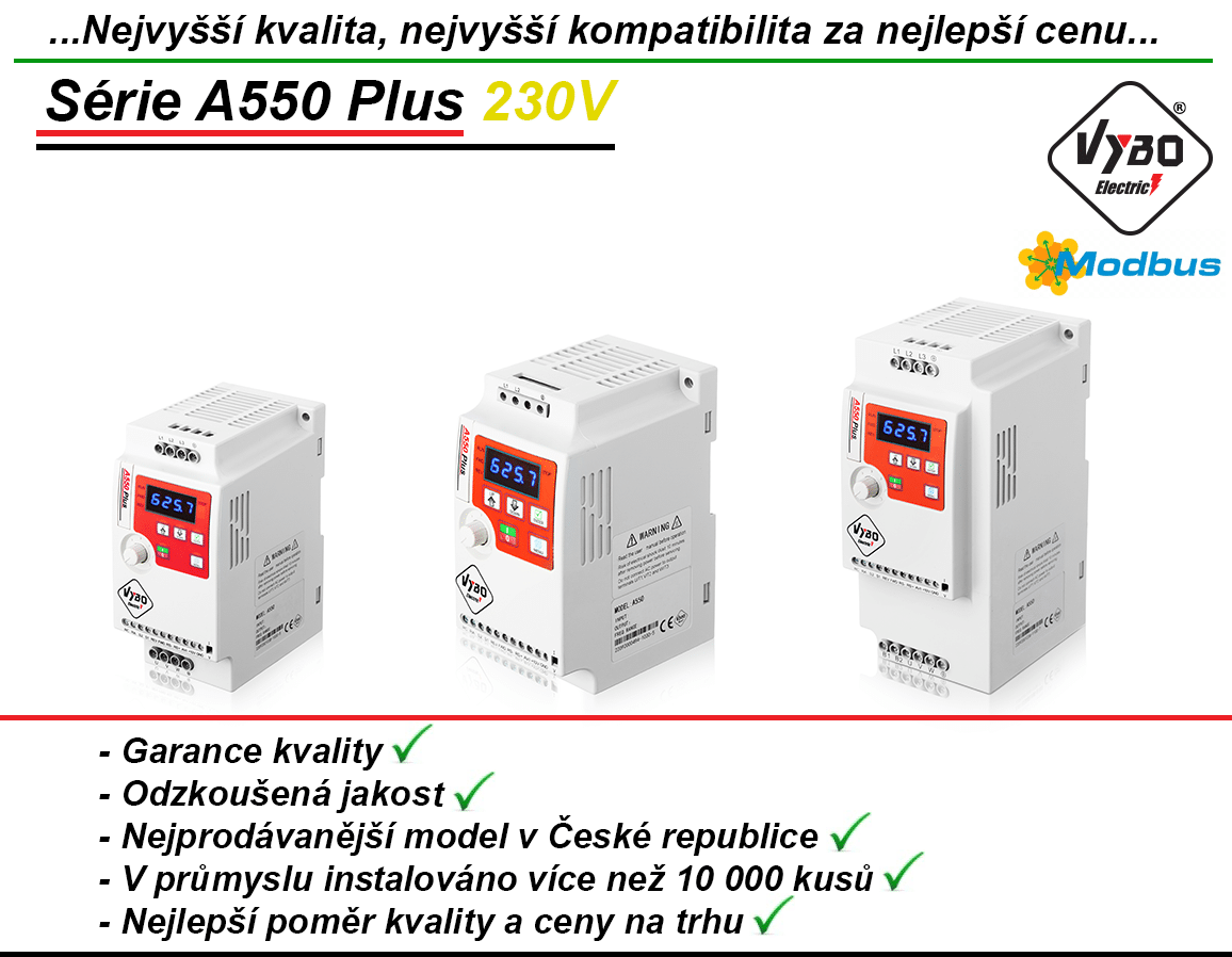 frekvenční měniče A550 Plus na 230V