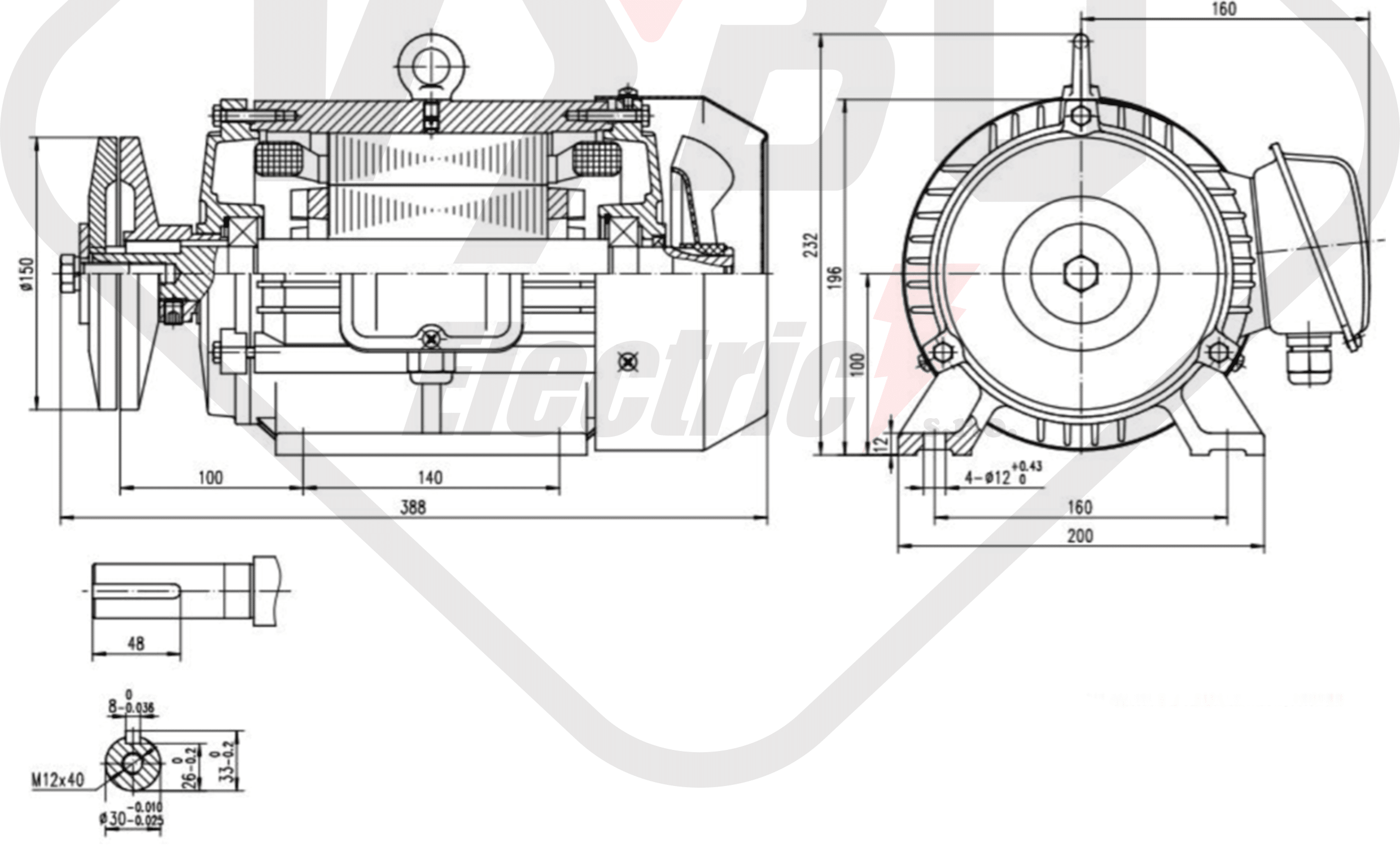 rozměrový výkres pílový elektromotor KRM 100L1-4