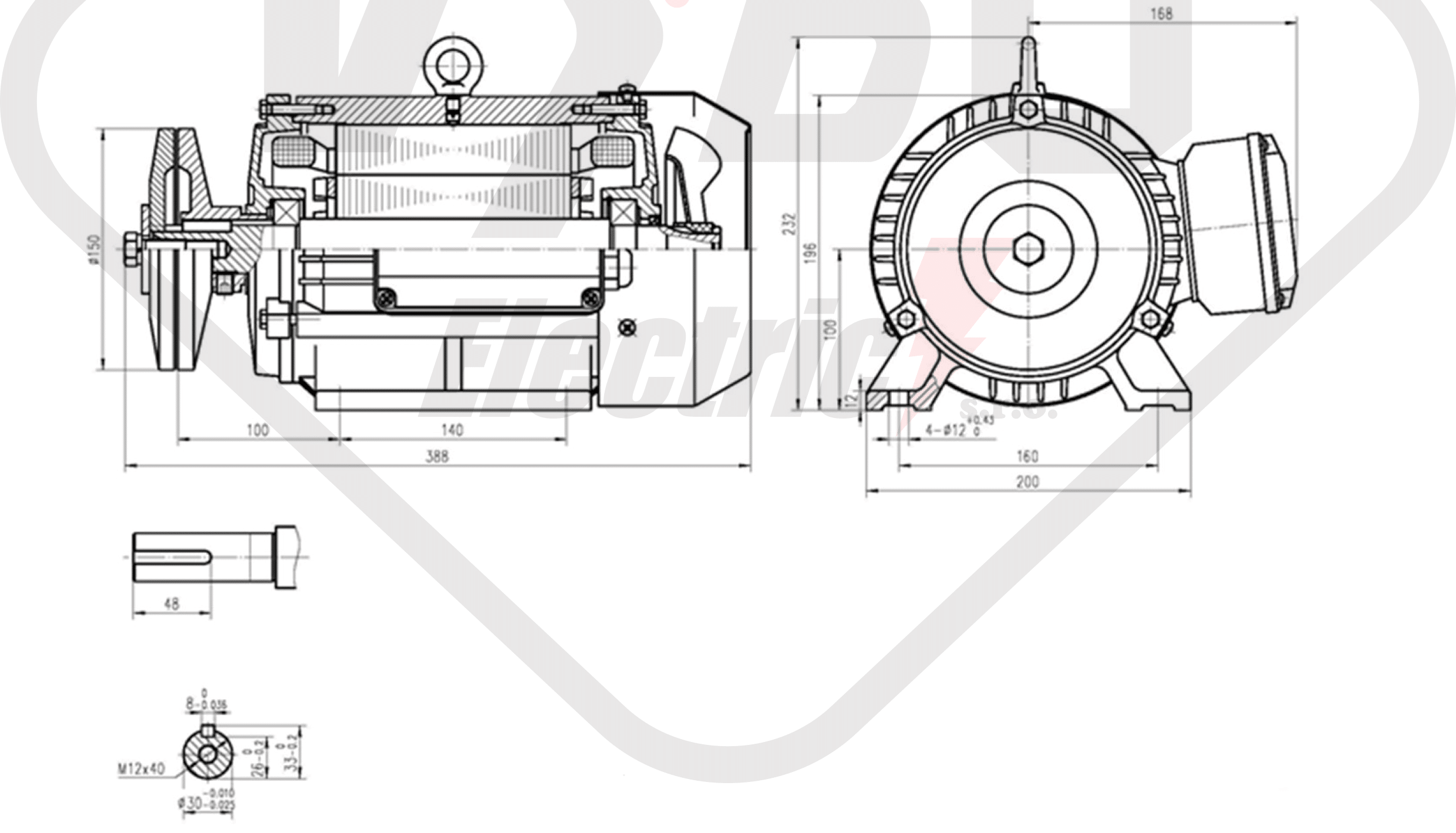 rozměrový výkres pílový elektromotor KRME 100LB-4