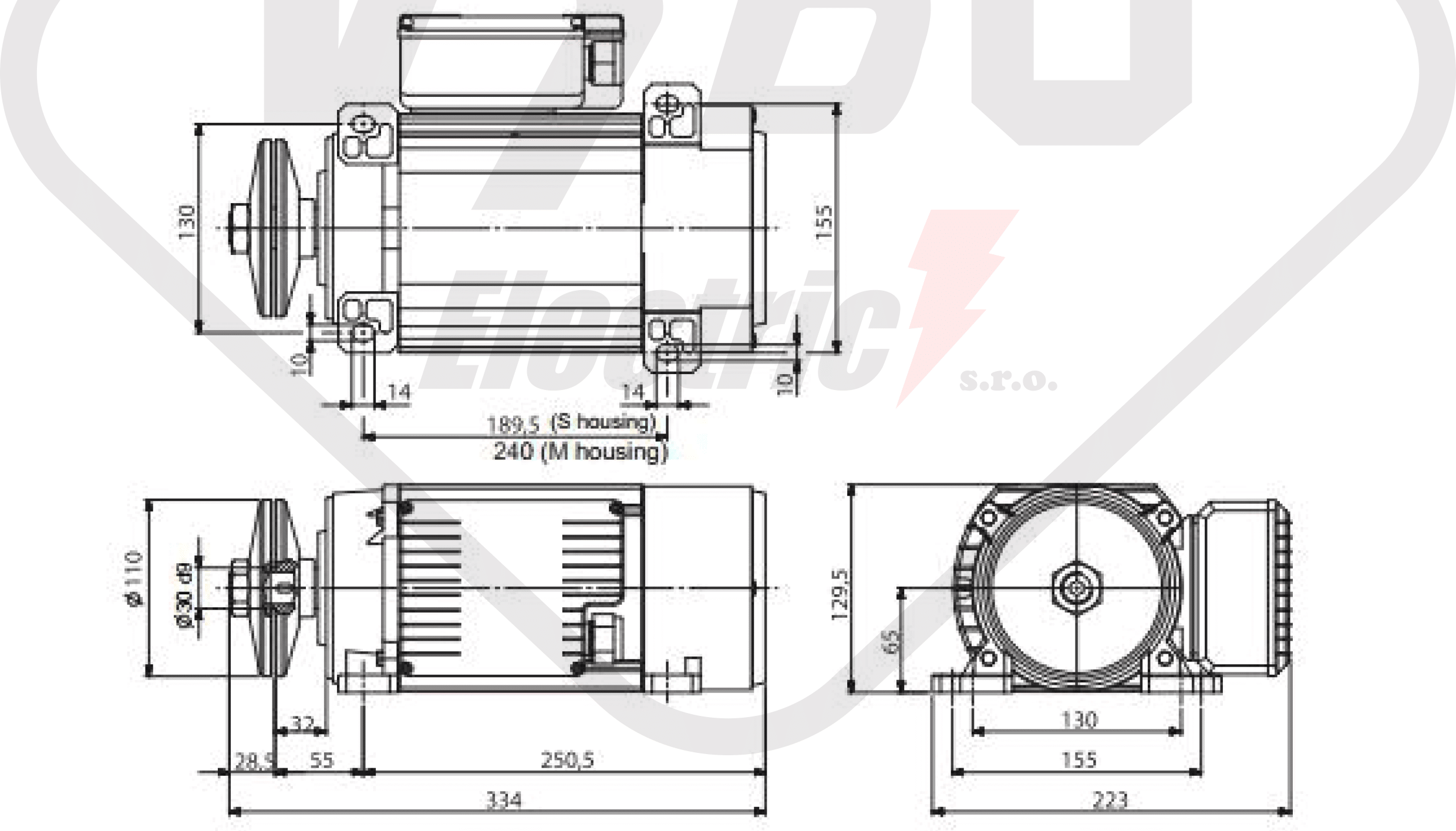 rozměrový výkres pílový elektromotor MR65 M1SA-2