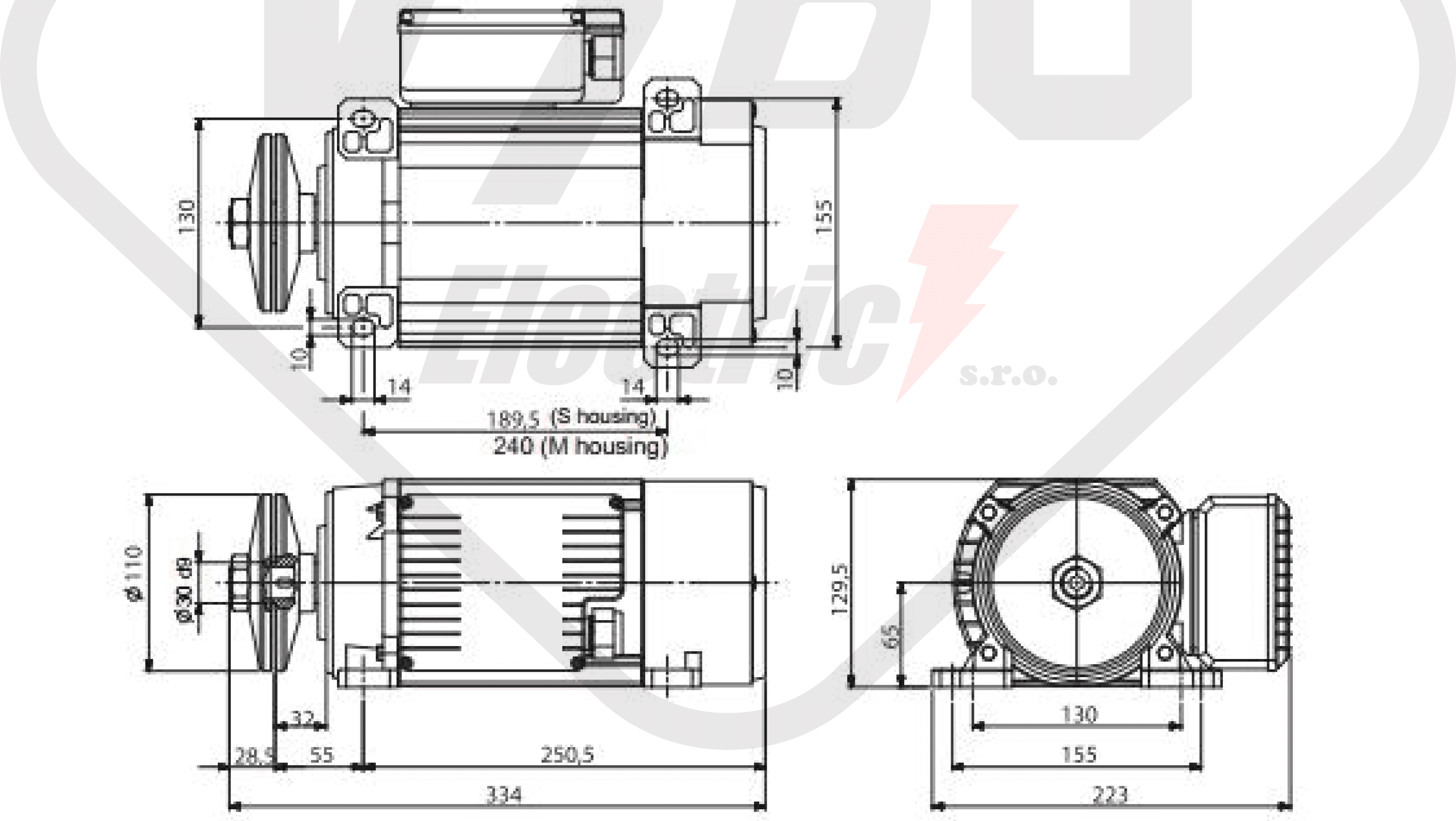 rozměrový výkres pílový elektromotor MR65 M1SB-2