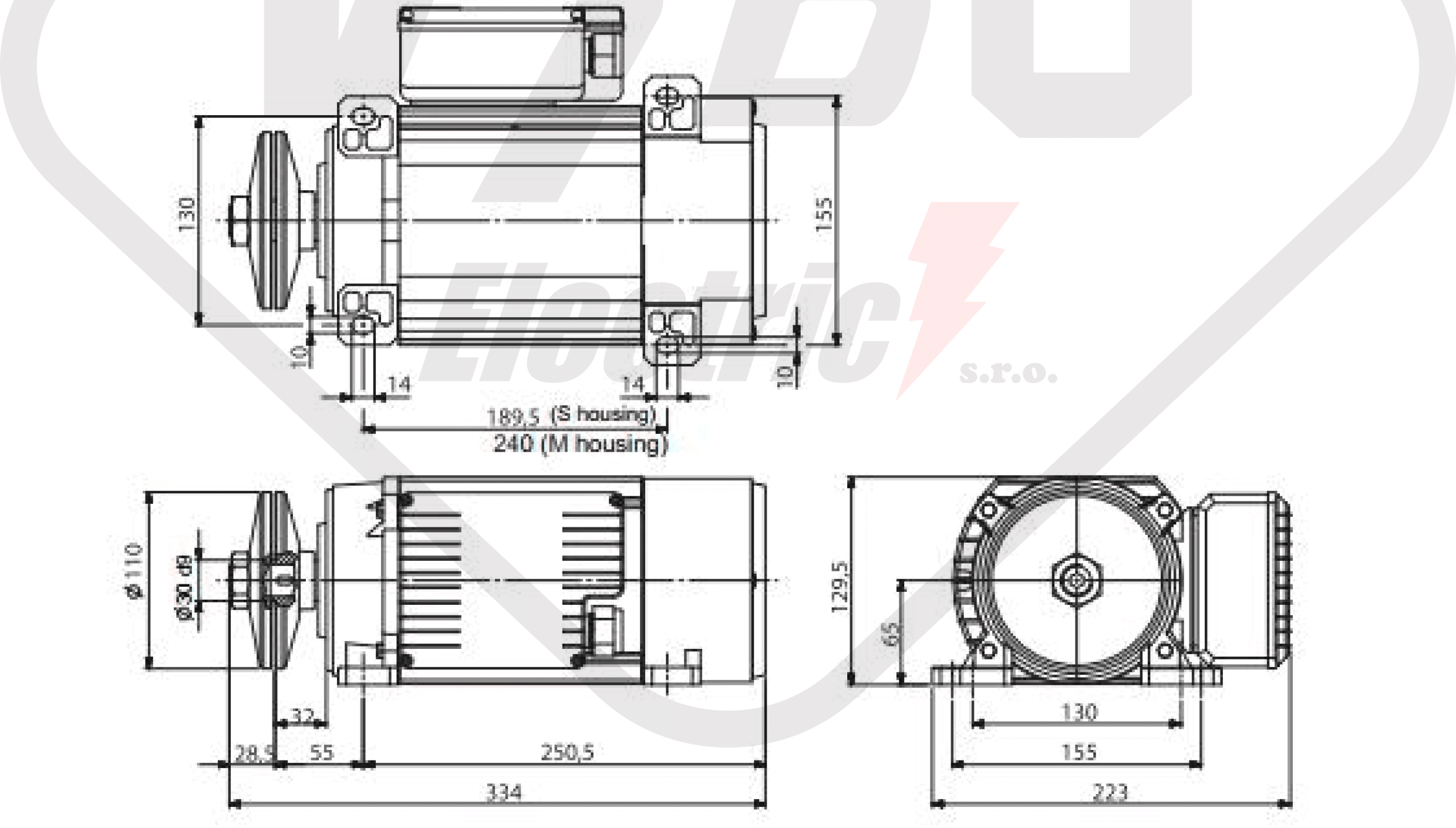 rozměrový výkres pílový elektromotor MR65 T1MA-2