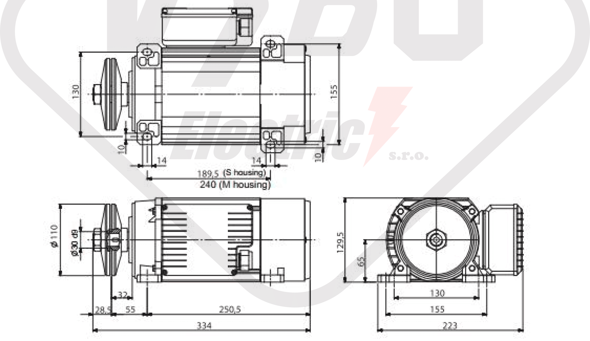 rozměrový výkres pílový elektromotor MR65 T1SC-2