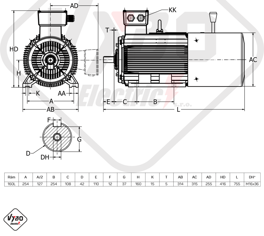 rozměrový výkres Elektromotor s brzdou 18,5kw 1LCBR160L-2