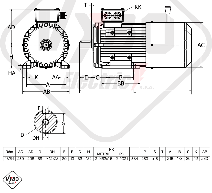 rozměrový výkres Elektromotor s brzdou 5,5kw 1ALBR132S-4