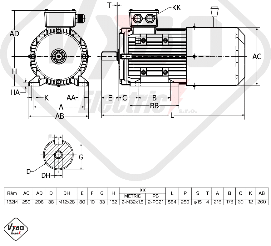 rozměrový výkres Elektromotor s brzdou 5,5kw 1ALBR132M2-6