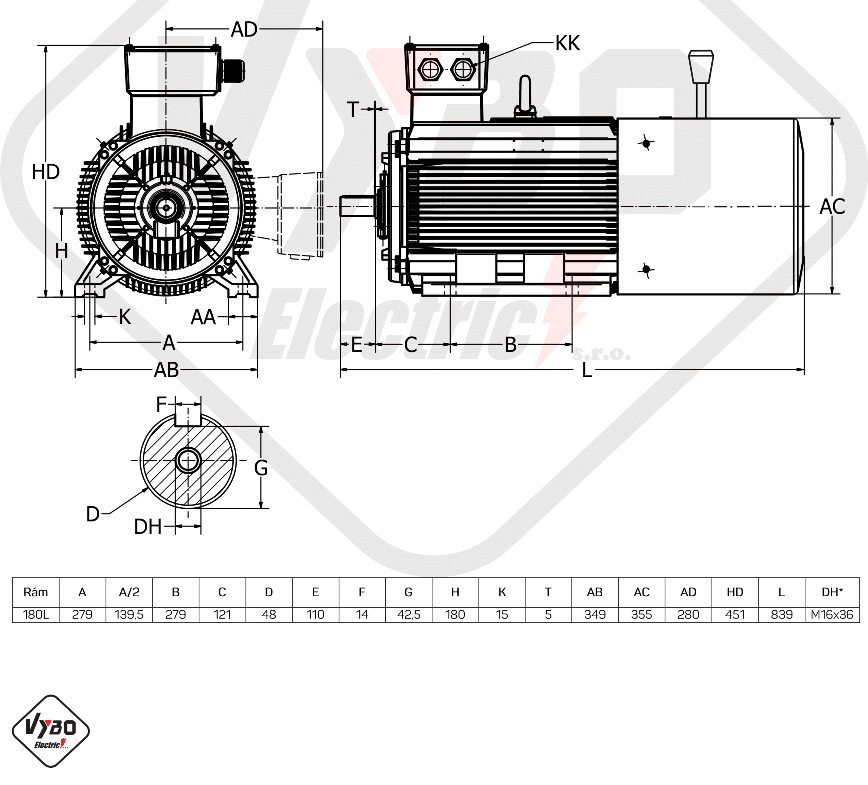 rozměrový výkres Elektromotor s brzdou 15kw 1LCBR180L-6