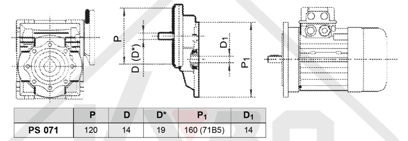 rozměrový výkres čelní mezipřevodovka PS071
