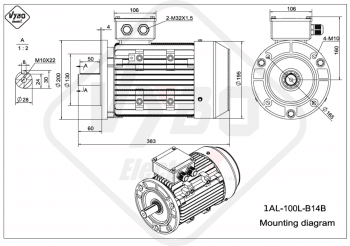 rozmerový výkres elektromotor 1AL 100L B14B online