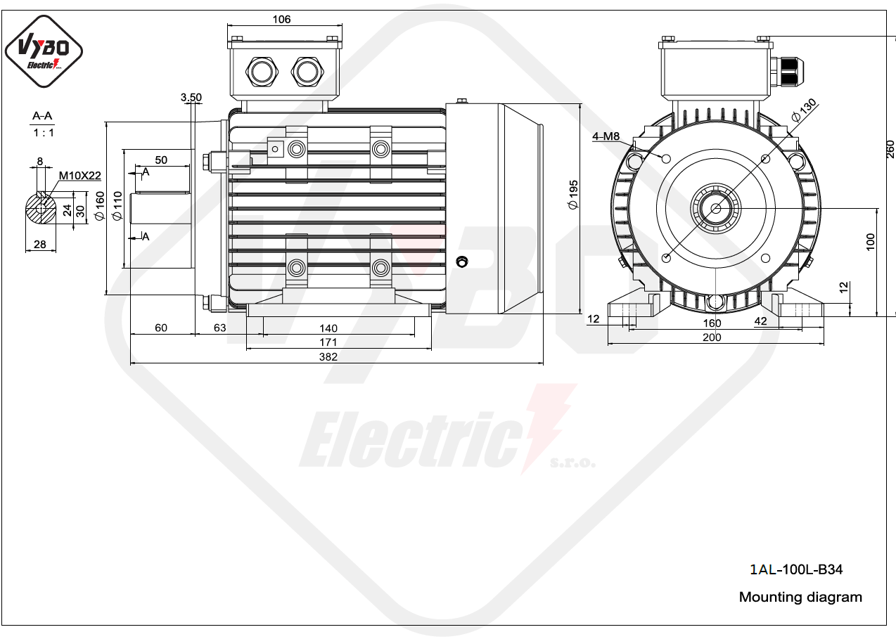 rozmerový výkres elektromotor 1AL 100L B34 online