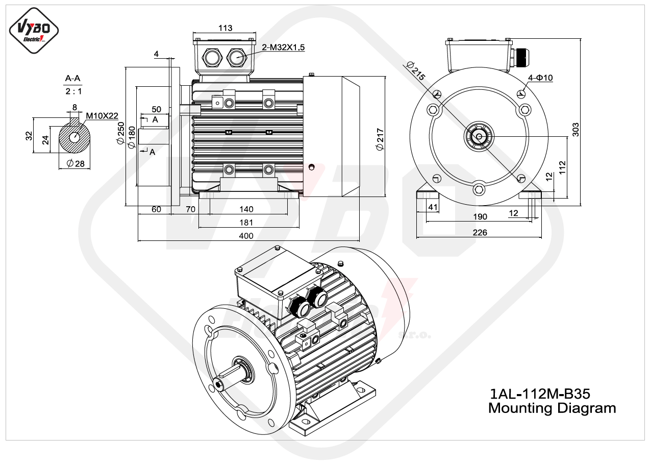 rozmerový výkres elektromotor 1AL 112M B35 online