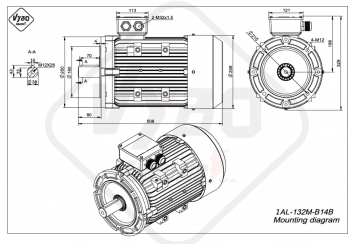 rozmerový výkres elektromotor 1AL 132M B14B online