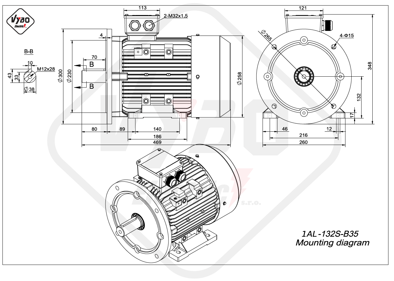 rozmerový výkres elektromotor 1AL 132S B35 online