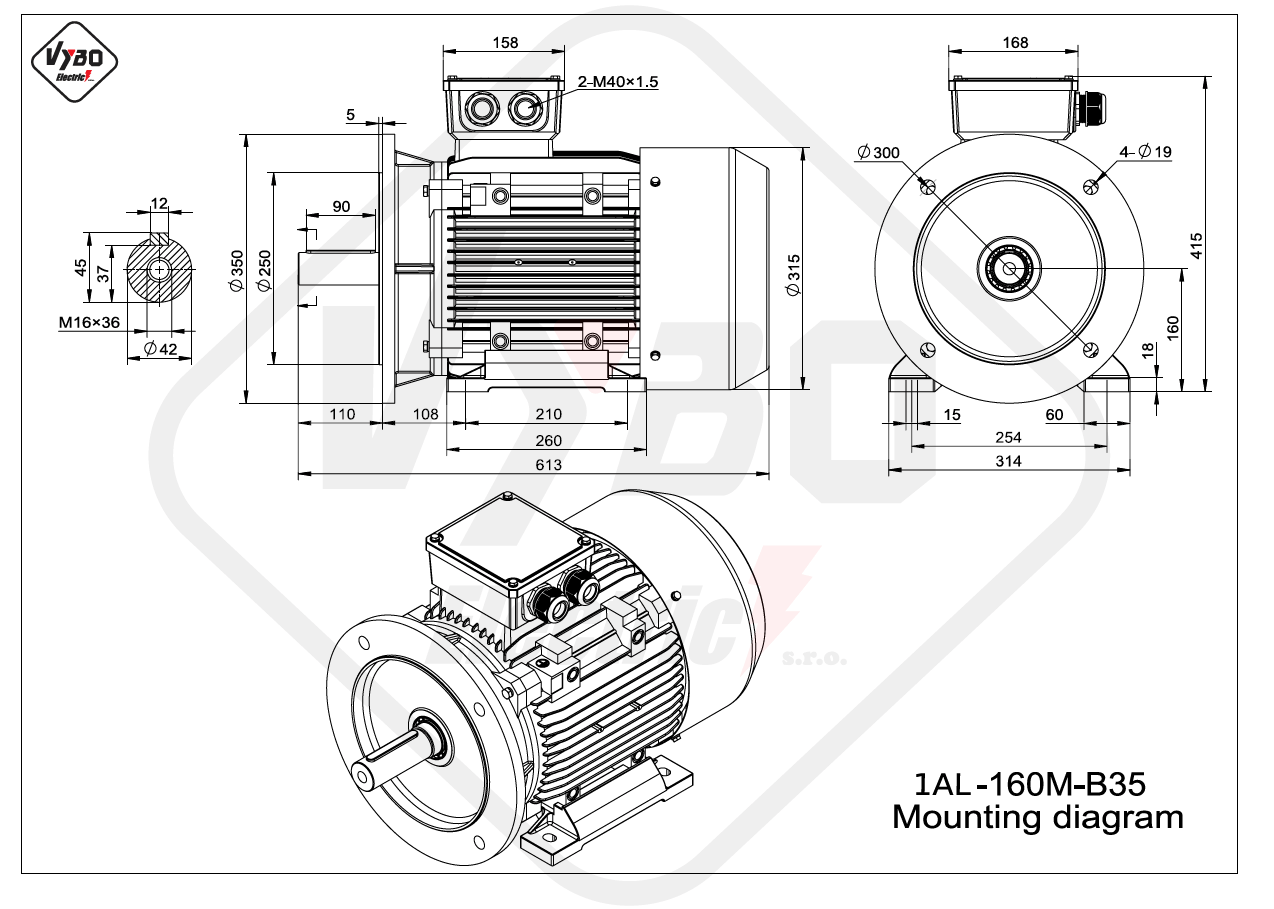 rozmerový výkres elektromotor 1AL 160M B35 online