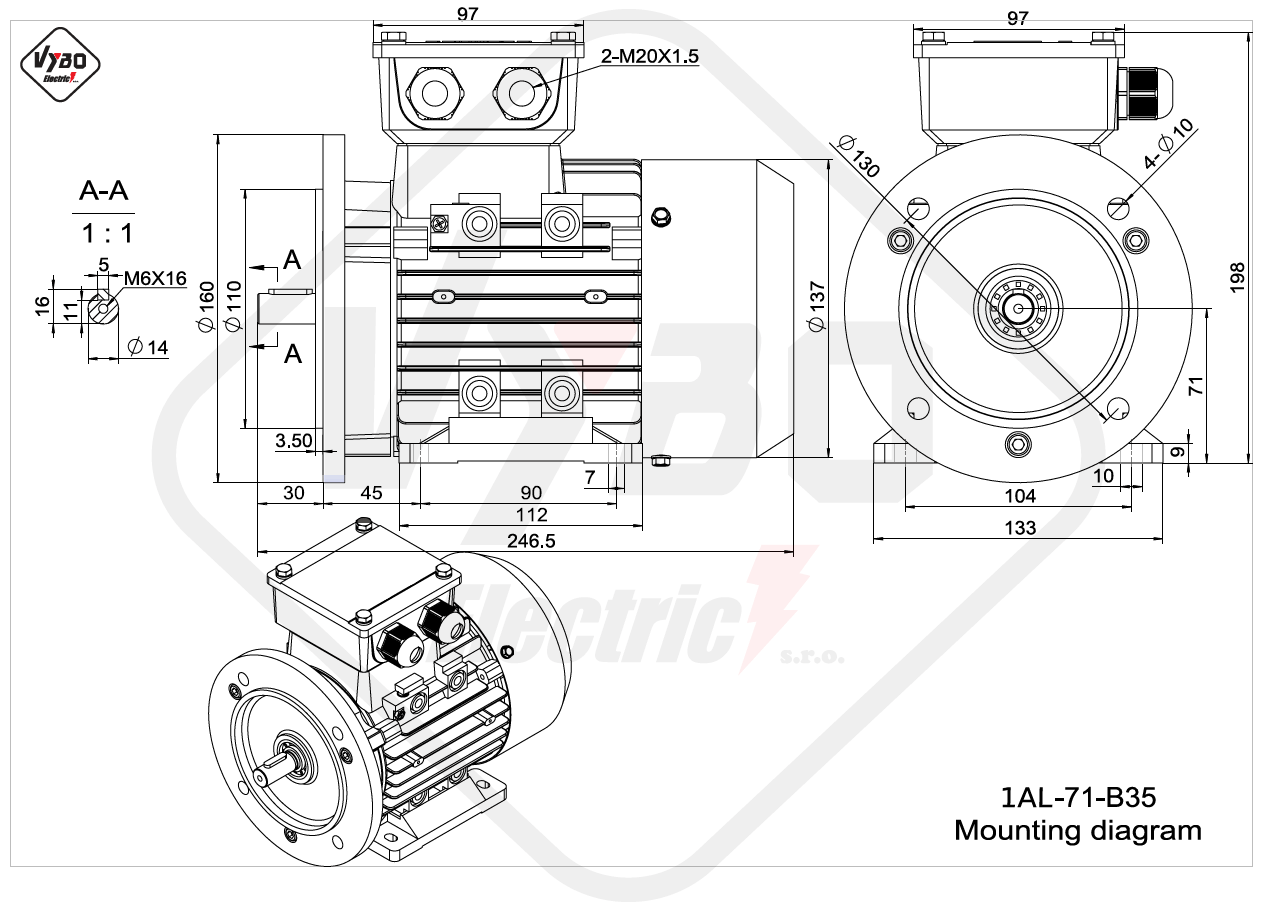 rozmerový výkres elektromotor 1AL 71 B35 online