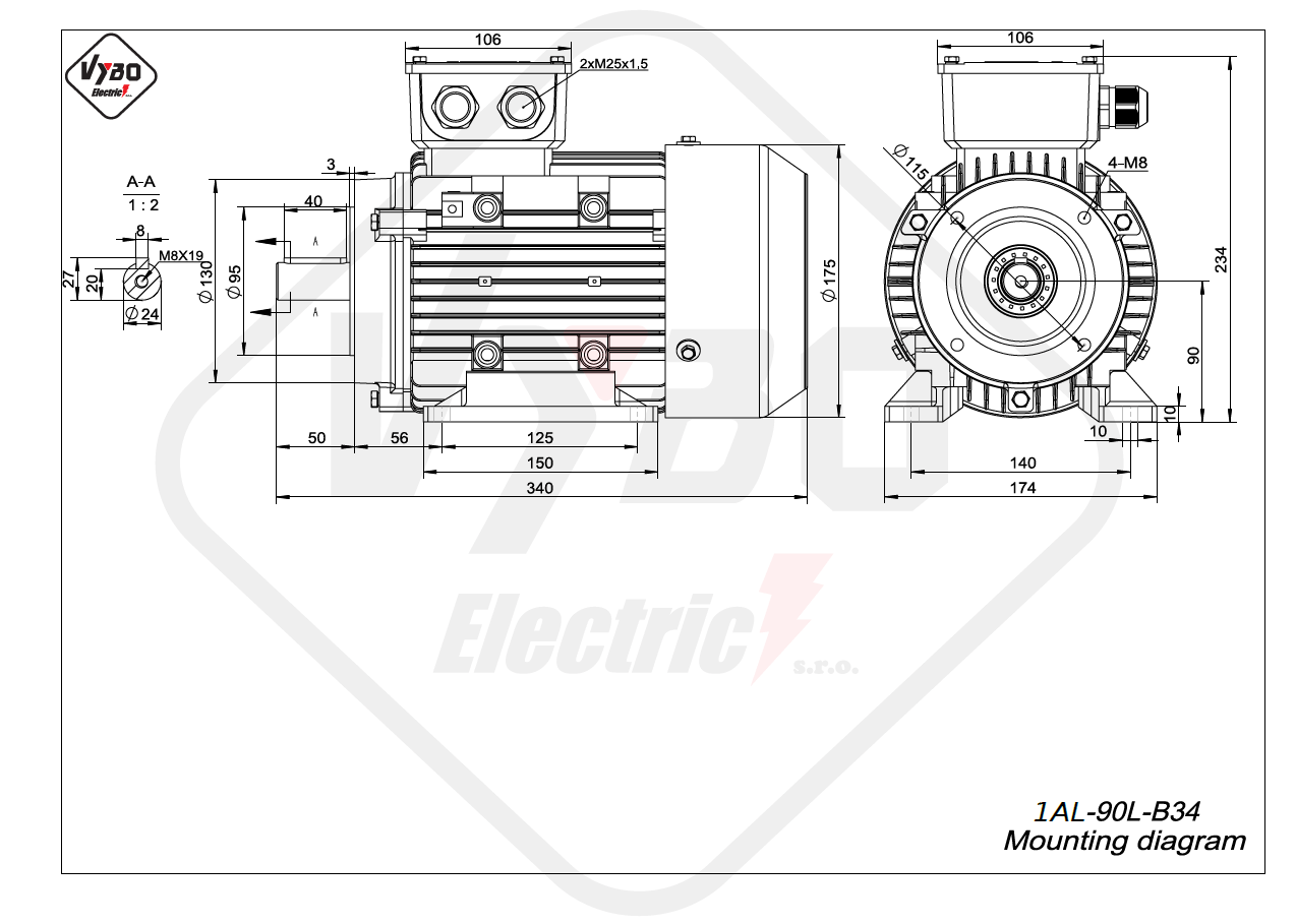 rozmerový výkres elektromotor 1AL 90L B34 online