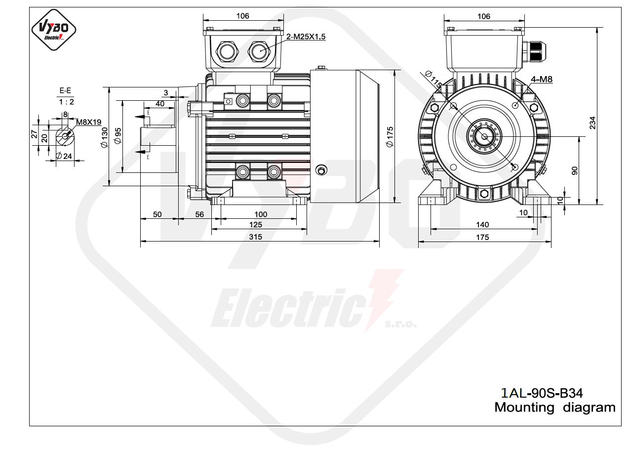 rozmerový výkres elektromotor 1AL 90S B34 online