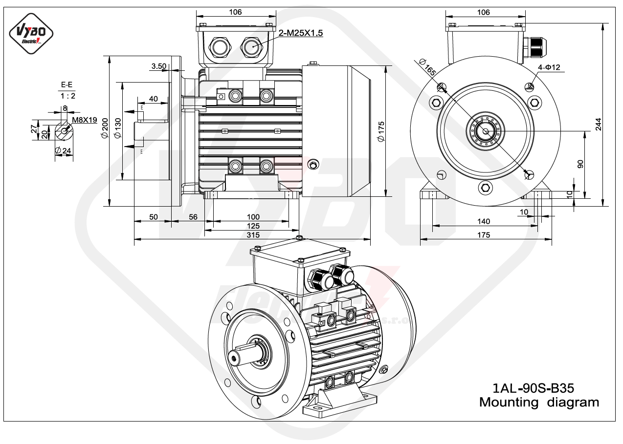 rozmerový výkres elektromotor 1AL 90S B35 online