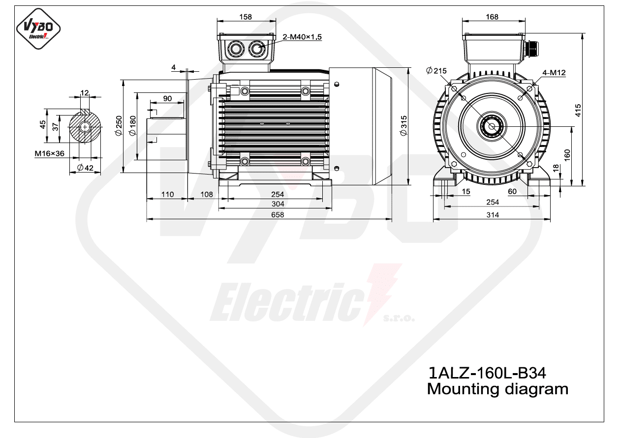 rozměrový výkres elektromotor 1ALZ 160L B34