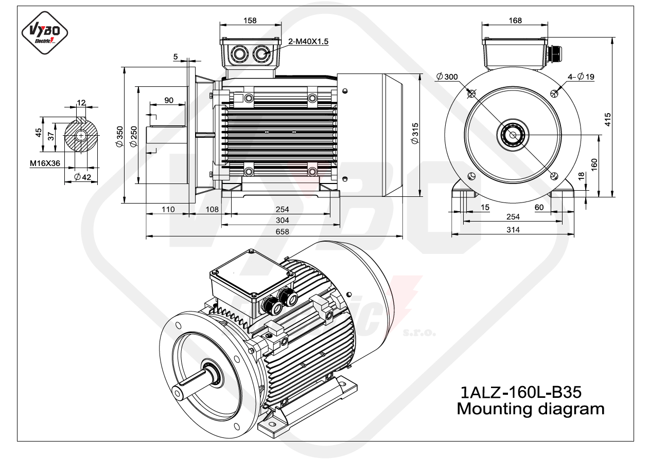 rozměrový výkres elektromotor 1ALZ 160L B35