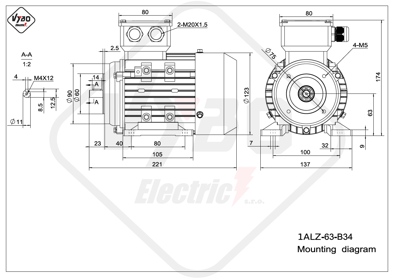 rozměrový výkres elektromotor 1ALZ 63 B34