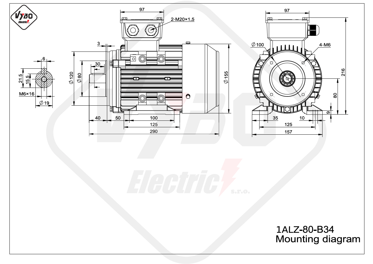 rozměrový výkres elektromotor 1ALZ 80 B34