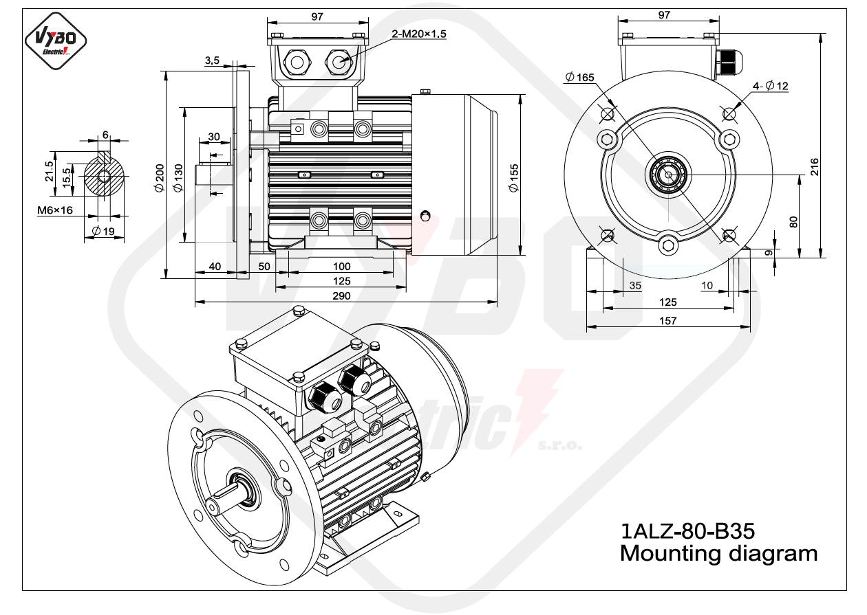 rozměrový výkres elektromotor 1ALZ 80 B35