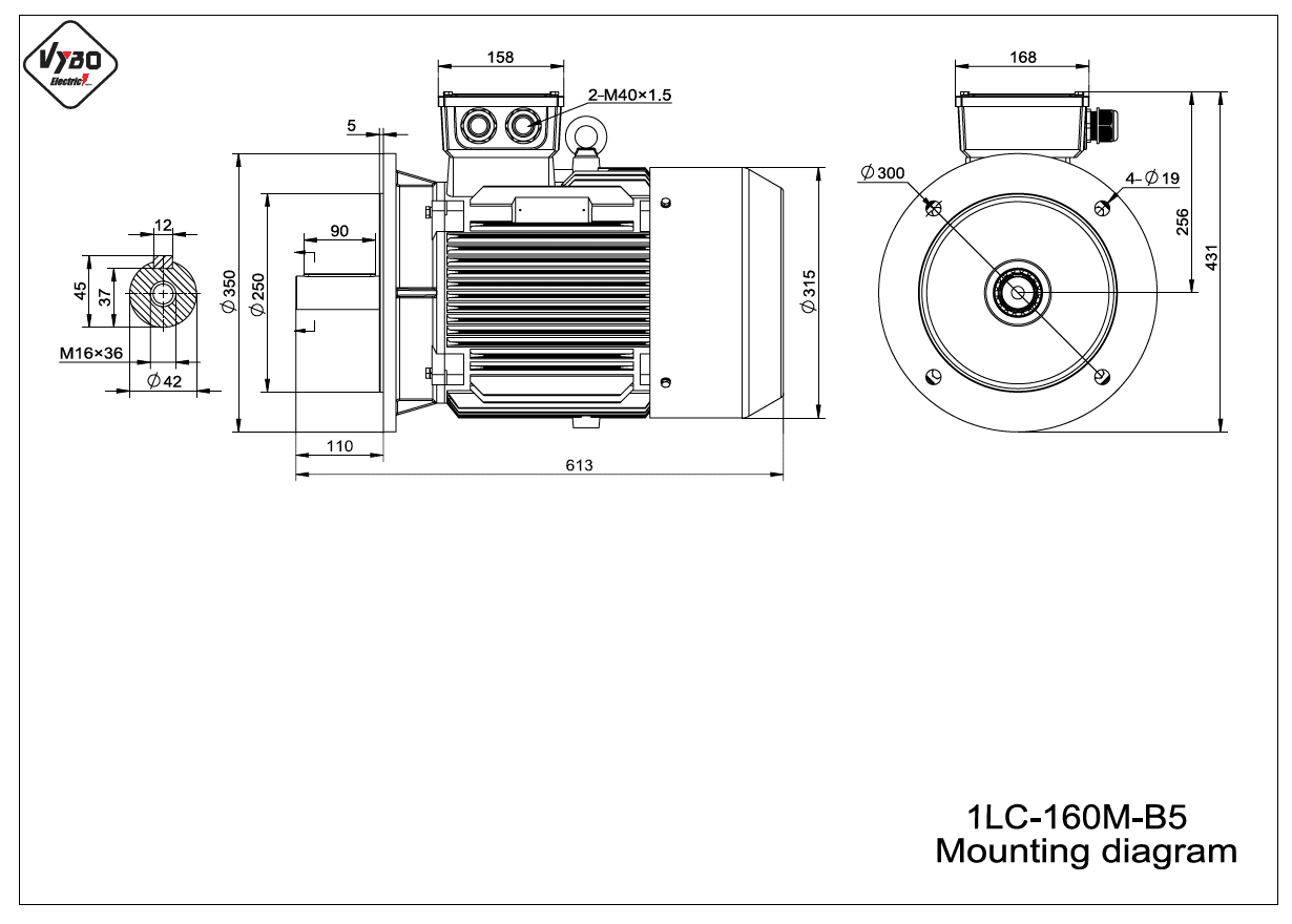 rozměrový výkres elektromotor 1LC 160M
