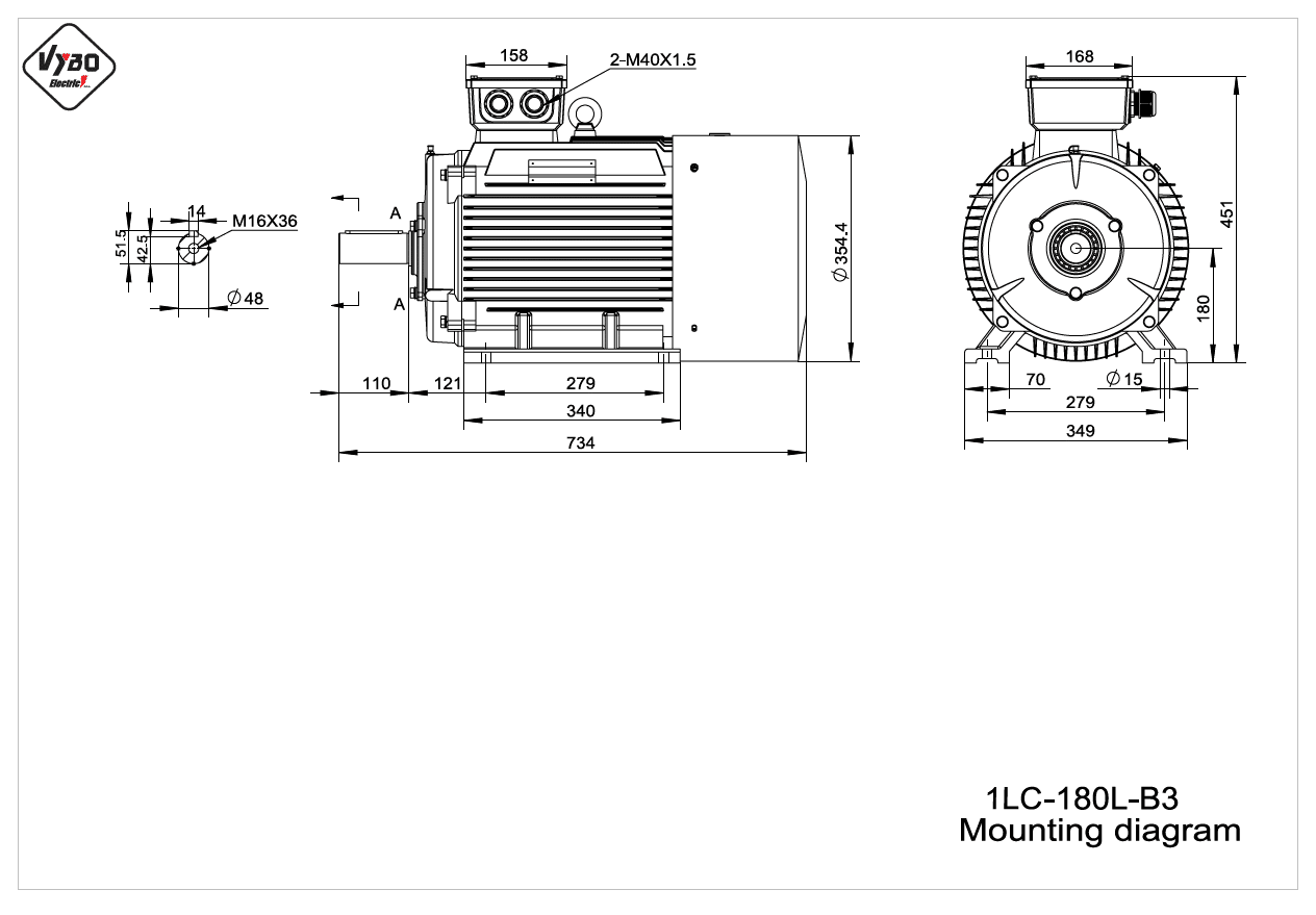 rozměrový výkres elektromotor 1LC 180L