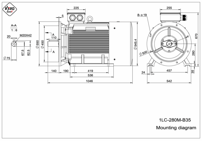 rozměrový výkres elektromotor 1LC 280M