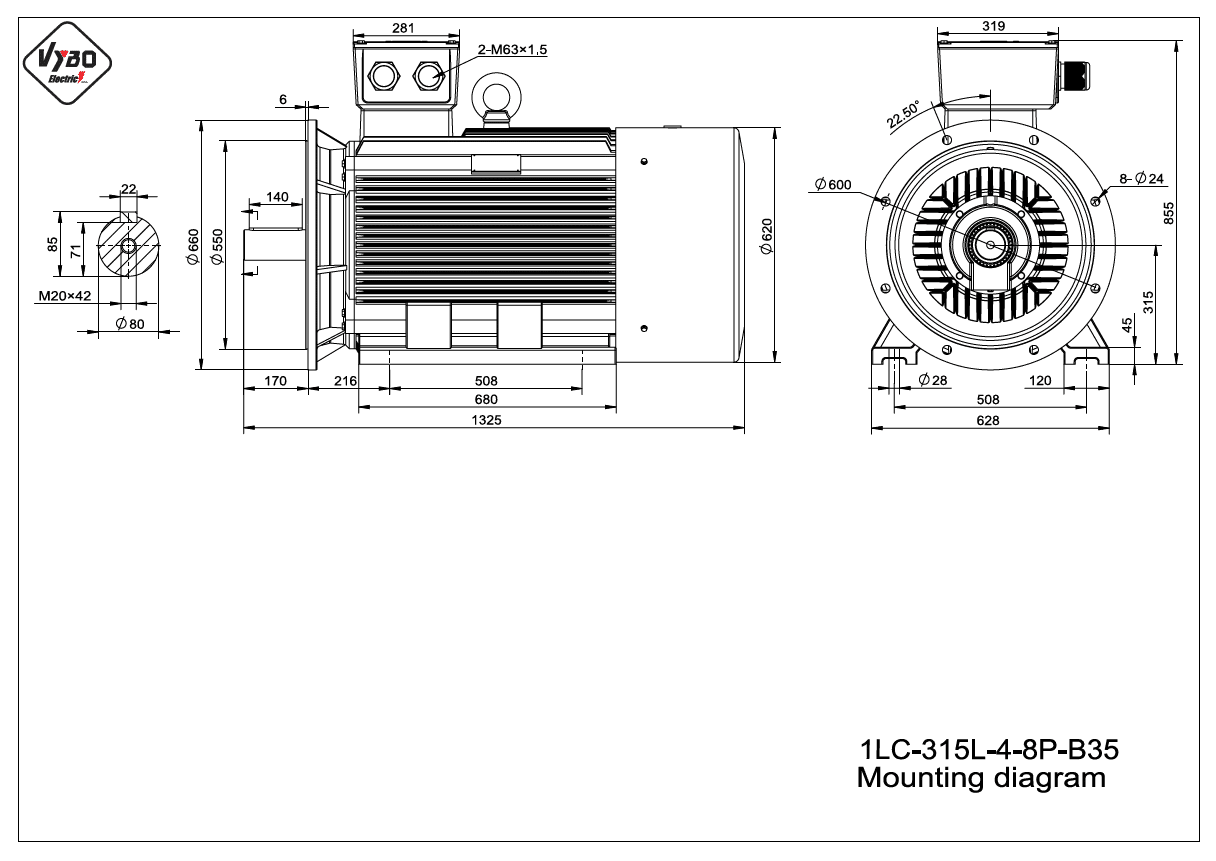 rozměrový výkres elektromotor 1LC 315L1