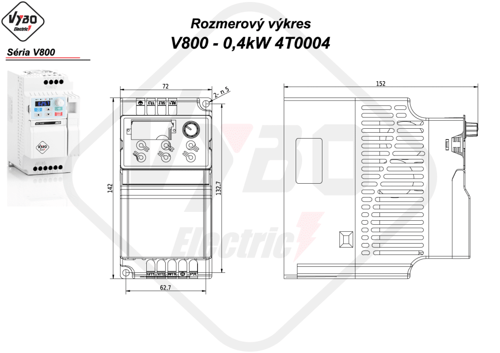 rozměrový výkres frekvenční měnič V800 4T0004