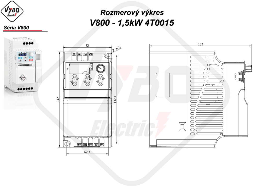 rozměrový výkres frekvenční měnič V800 4T0015