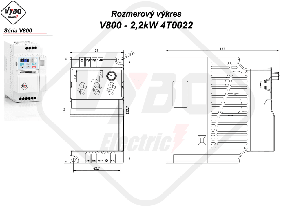 rozměrový výkres frekvenční měnič V800 4T0022