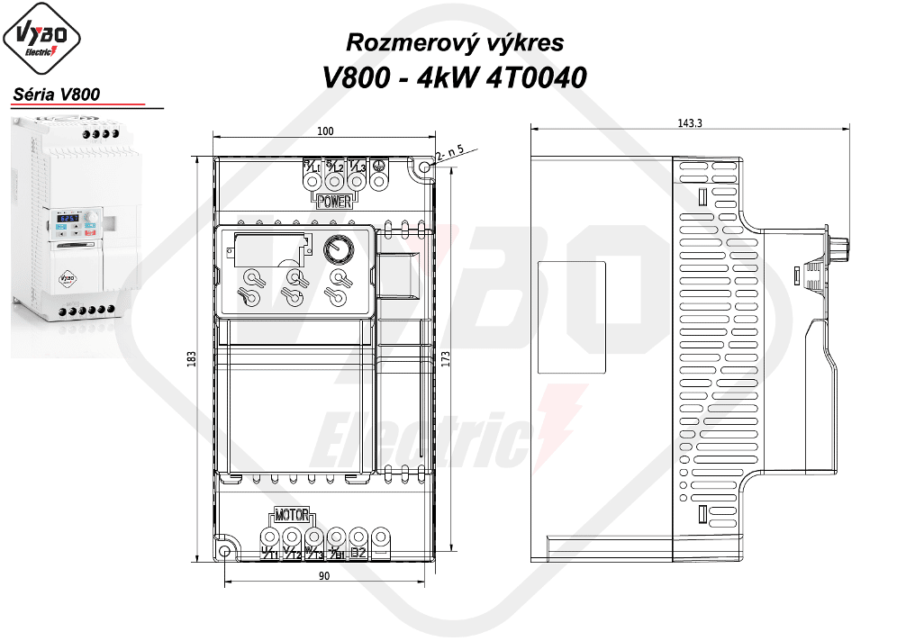 rozměrový výkres frekvenční měnič V800 4T0040