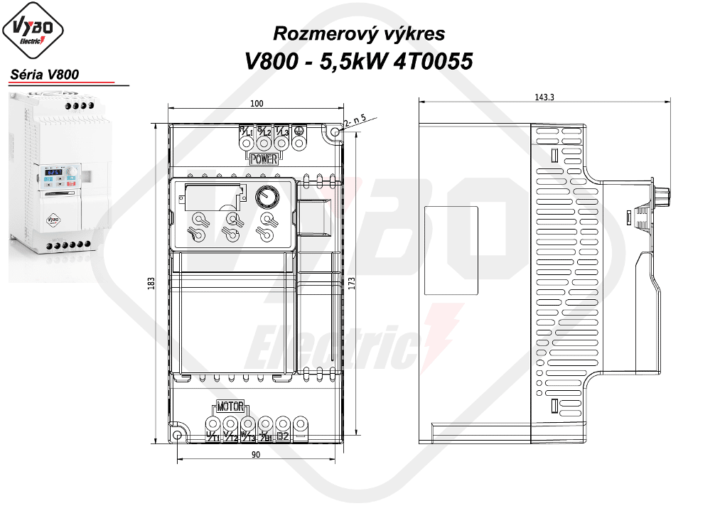 rozměrový výkres frekvenční měnič V800 4T0055