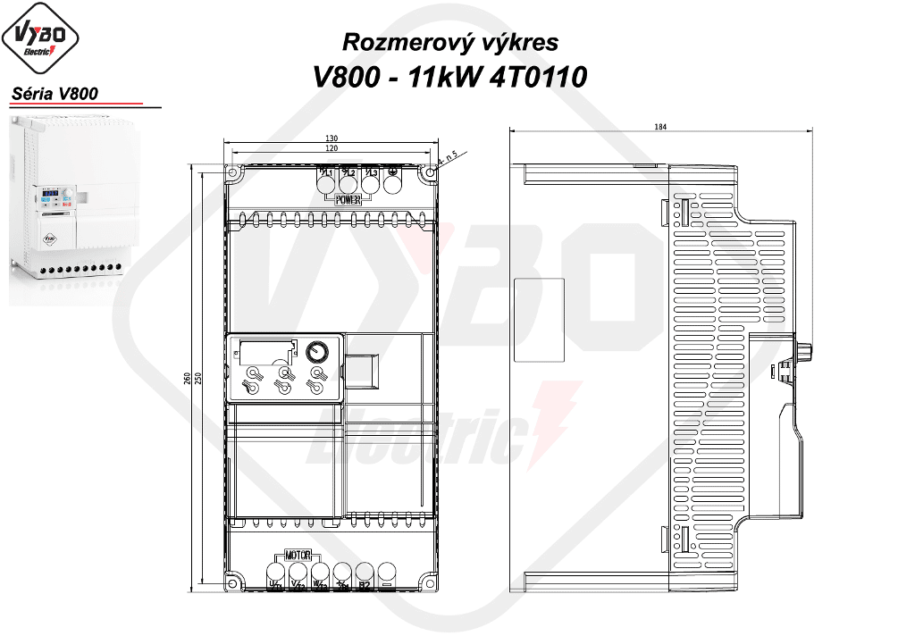 rozměrový výkres frekvenční měnič V800 4T0110