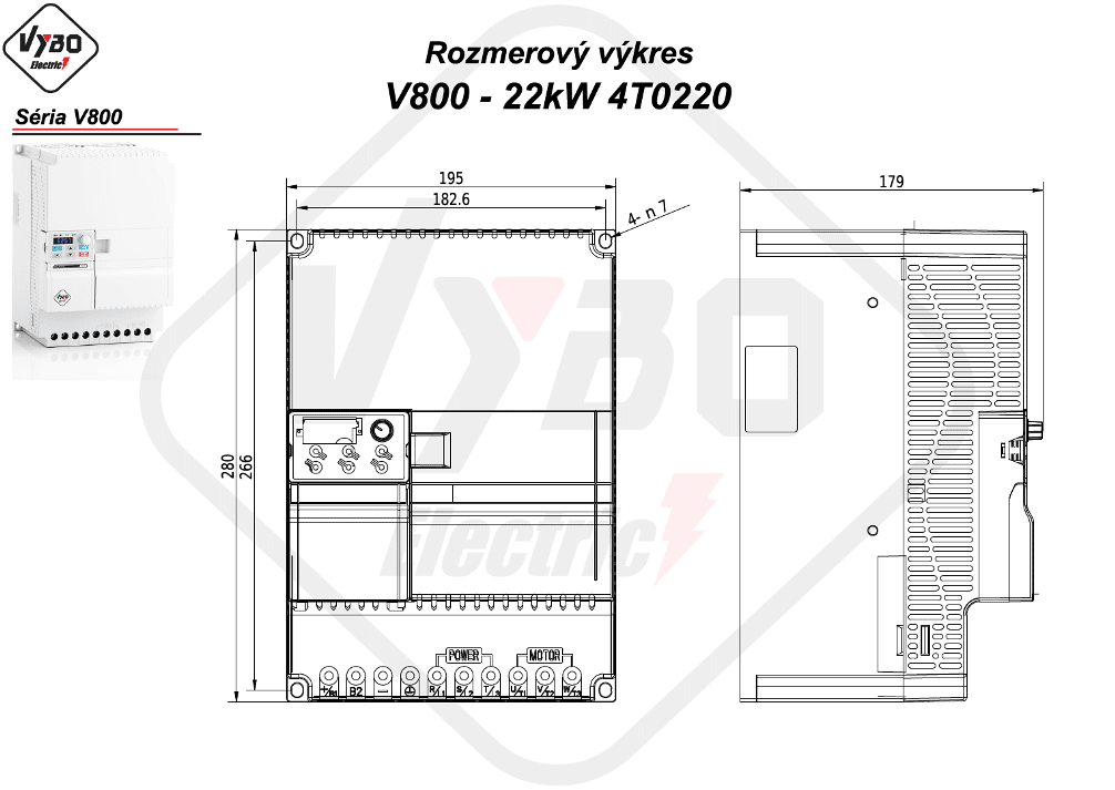 rozměrový výkres frekvenční měnič V800 4T0220