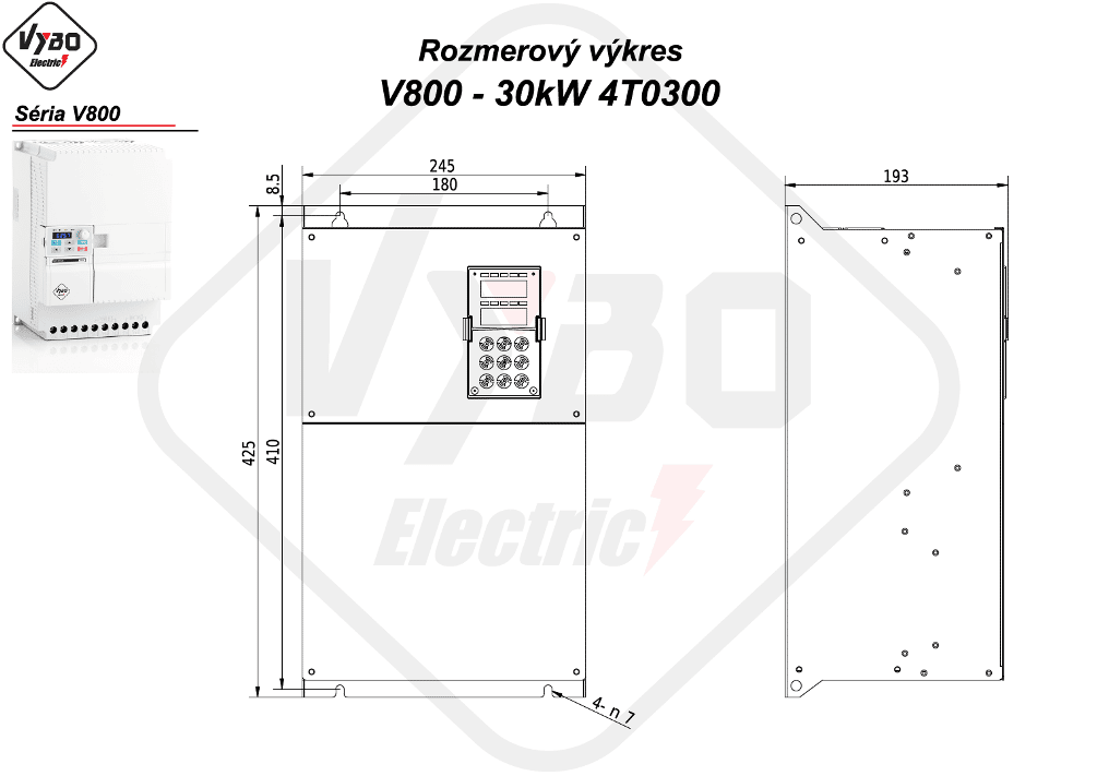 rozměrový výkres frekvenční měnič V800 4T0300