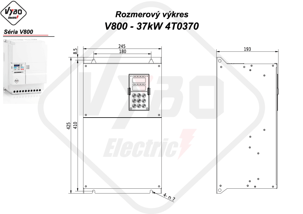 rozměrový výkres frekvenční měnič V800 4T0370