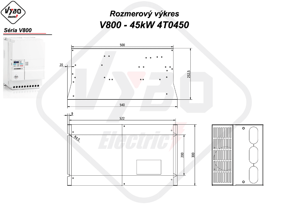 rozměrový výkres frekvenční měnič V800 4T0450