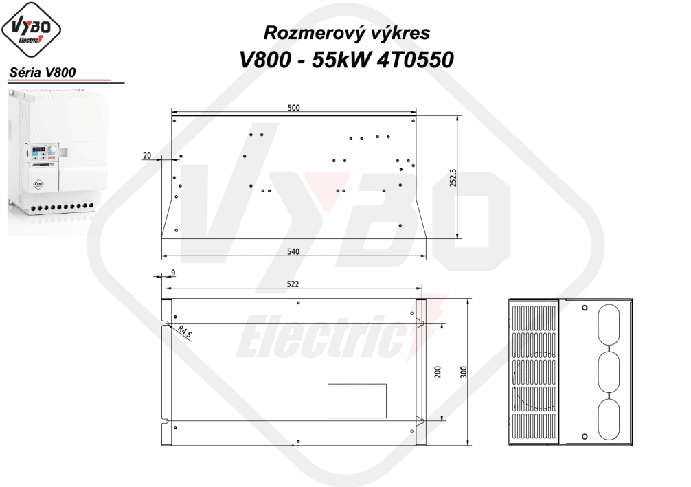 rozměrový výkres frekvenční měnič V800 4T0550