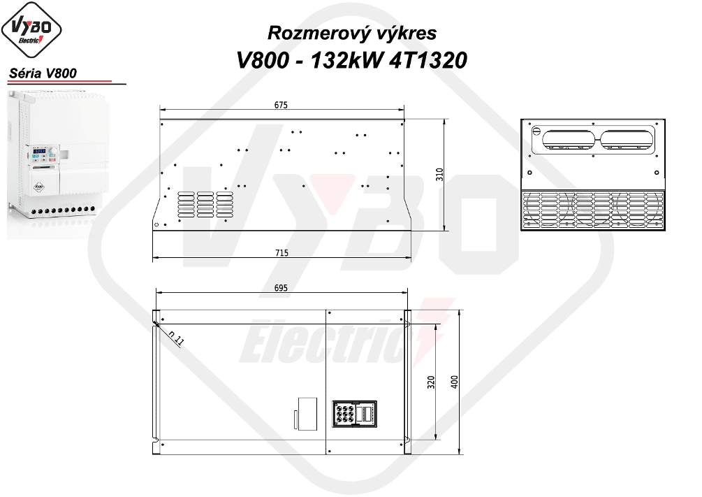 rozměrový výkres frekvenční měnič V800 4T1320